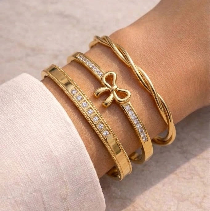 The "Old Money" Gold-Plated Bracelet Stack (3-Piece Combo)