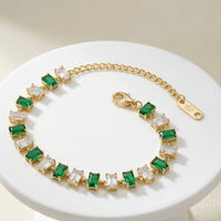 Emerald Green Minimalist Bracelet Stack - Anti Tarnish Gold Plated