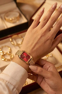 Vintage Red Dial Watch - Anti Tarnish Gold Plated