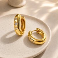 Chunky Zircon Hoops - Anti-Tarnish Gold-Plated Earrings