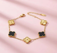 2-Piece Black Clover & Textured Bangle Stack | Anti-Tarnish Gold Plated