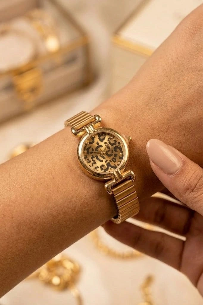 MonCheri Gold Plated Leopard Print Dial Analog Watch for Women