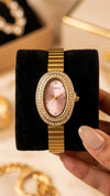 Oval Crystal Gold Plated Watch - Anti-Tarnish & Waterproof