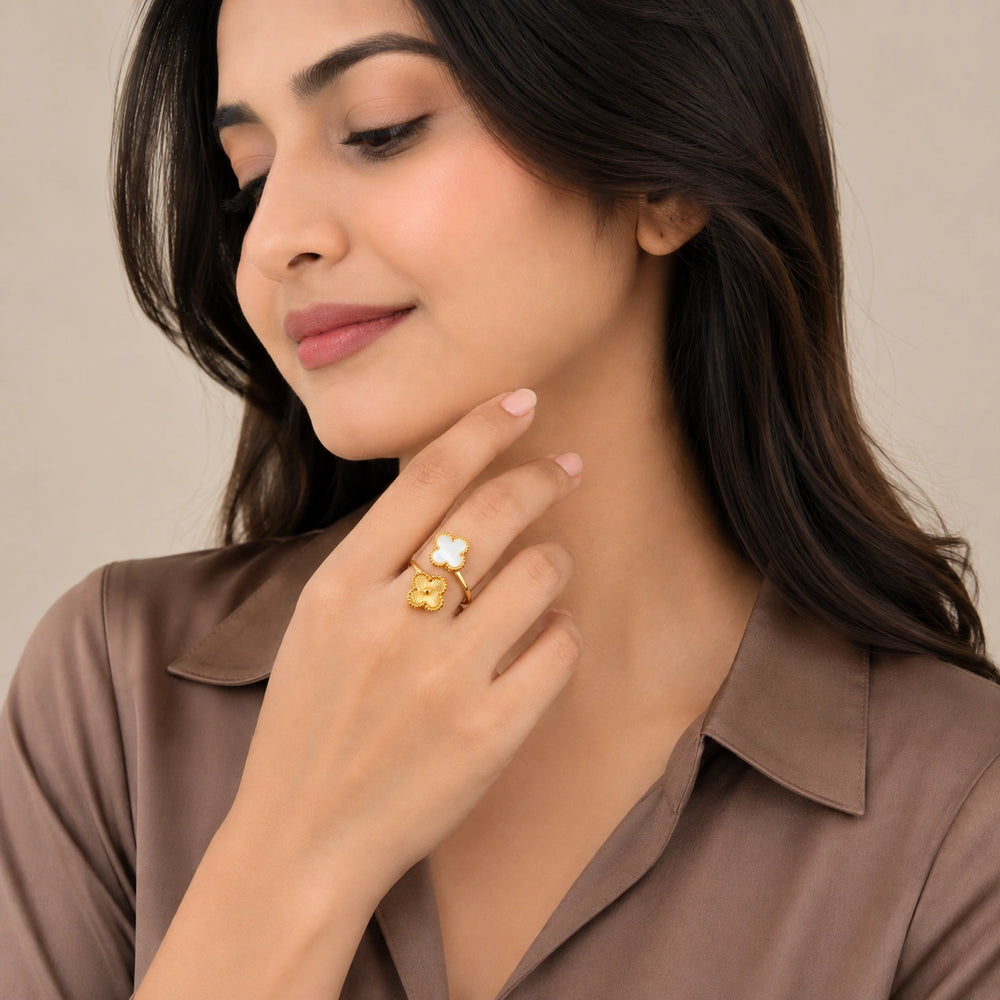 Double Clover Adjustable Ring | Anti-Tarnish Gold Plated