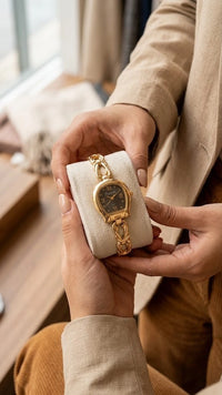 Vintage Aesthetic Anti-Tarnish Gold Plated Watch | Black Dial