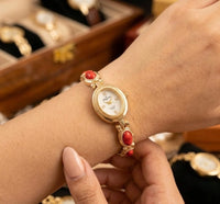 Vintage Aesthetic Red Stone Watch - Anti-Tarnish Gold Plated