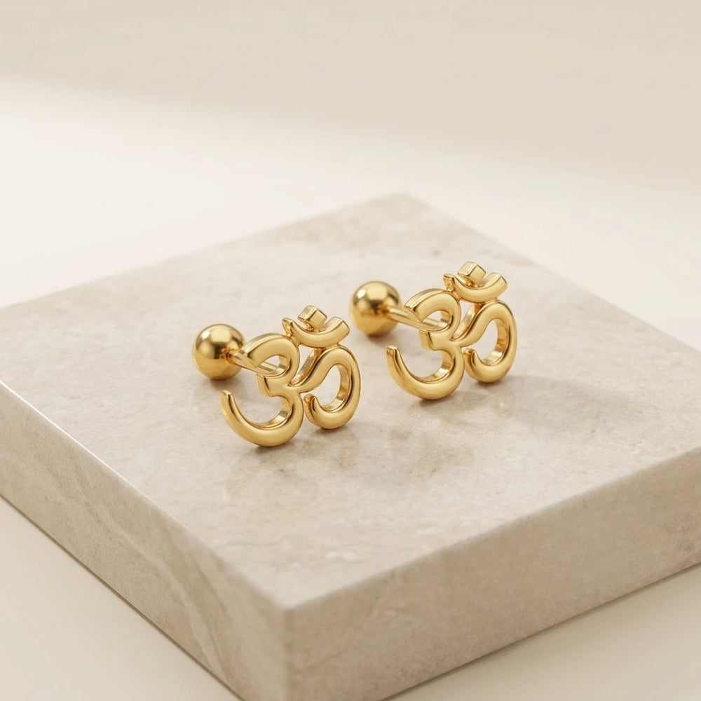 Om Symbol Stud Earrings - Anti Tarnish Gold Plated