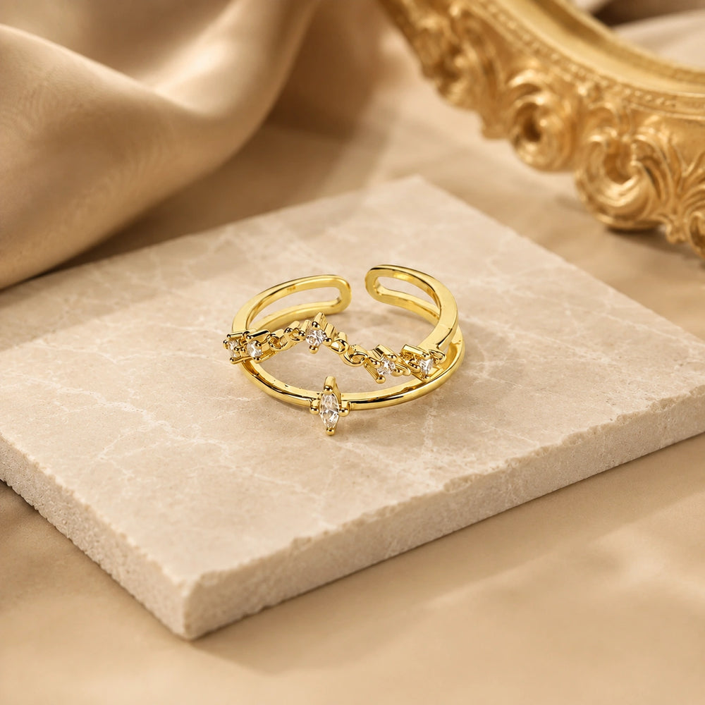Adjustable Double Layer Anti-Tarnish Gold Plated Ring for Women