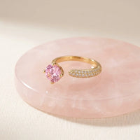 Pink Crystal Adjustable Ring | Anti Tarnish Gold Plated Korean Minimalist
