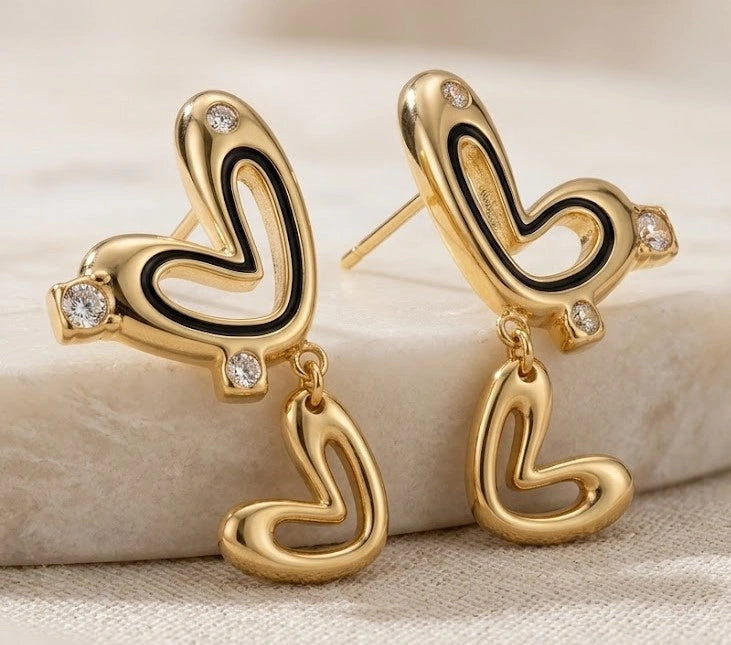 Double Heart Drop Earrings - Anti Tarnish Fashion Jewelry