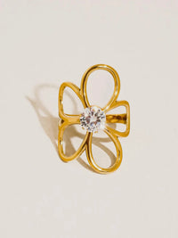 Floral Open Petal Solitaire Ring - Anti Tarnish Gold Plated