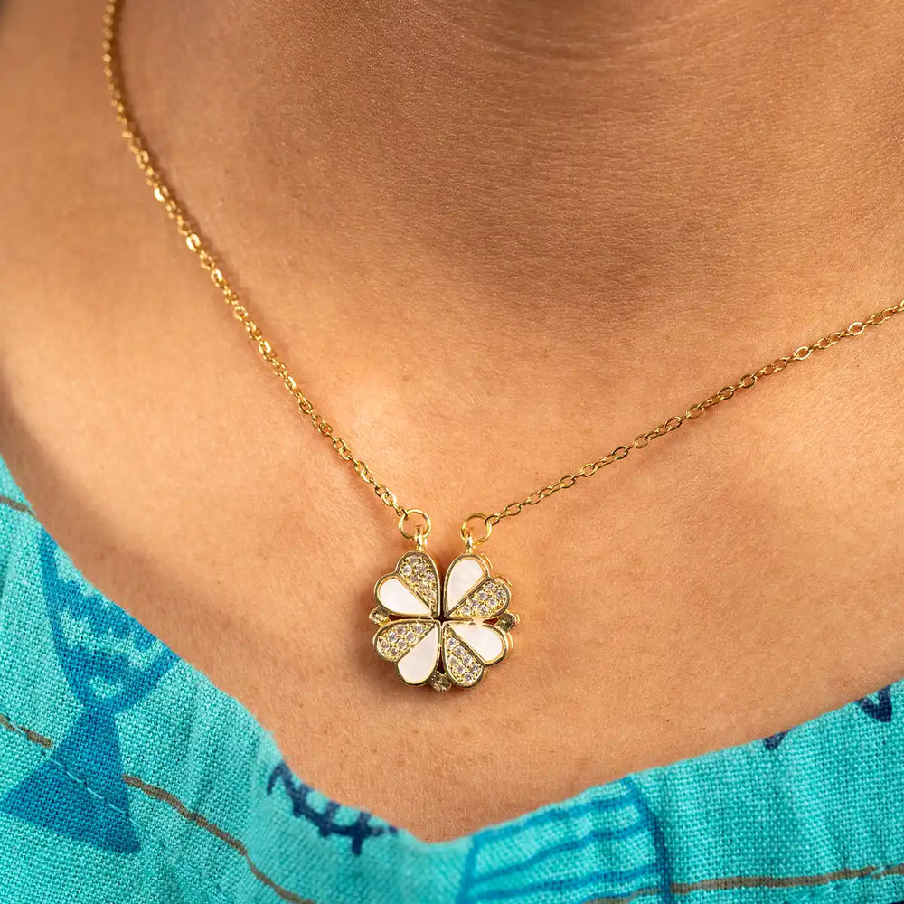 2-in-1 Magnetic Folding Heart Clover Necklace - Anti-Tarnish Gold Plated