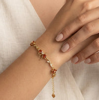 Orange Stone Bow & Floral Bracelet - Anti Tarnish Gold Plated-Tulip