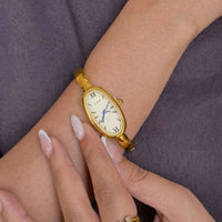 Elegant Oval Cream Dial Anti-Tarnish Gold Plated Watch