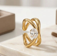 Criss Cross Solitaire Ring - Anti Tarnish Fashion Jewelry