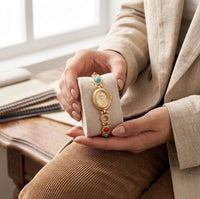 Moncheri Oval Dial Multi-Color Stone Bracelet Watch - Anti-Tarnish Gold Plated