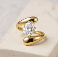 Oval Solitaire Bypass Wrap Ring - Anti Tarnish Gold Plated