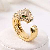 Panther Head Gold Pave Fashion Ring | High Quality Statement Open Ring