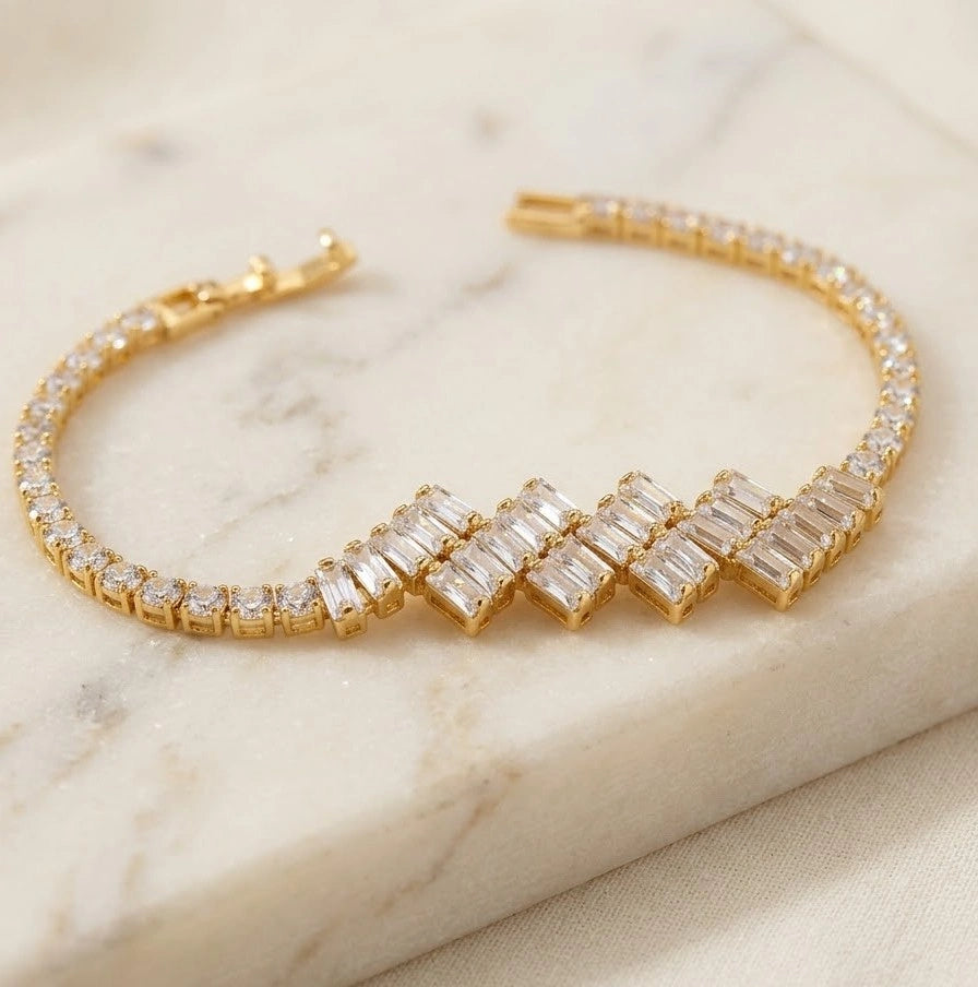 Baguette CZ Zigzag Tennis Bracelet - Anti Tarnish Finish