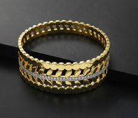 Leaf Cut-Out Wide Cuff Bracelet - Anti-Tarnish Gold Plated Statement Bangle
