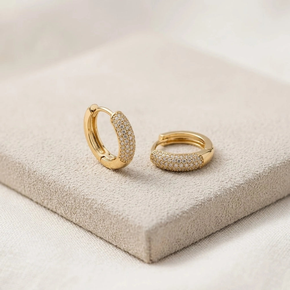 Pave Crystal Hoop Earrings - Anti Tarnish Gold Plated