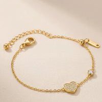 Pave Heart Charm Gold Plated Bracelet | Anti-Tarnish Minimalist Jewelry