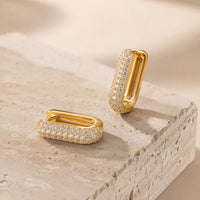 Pave Rectangular Hoop Earrings - Anti Tarnish Gold Plated