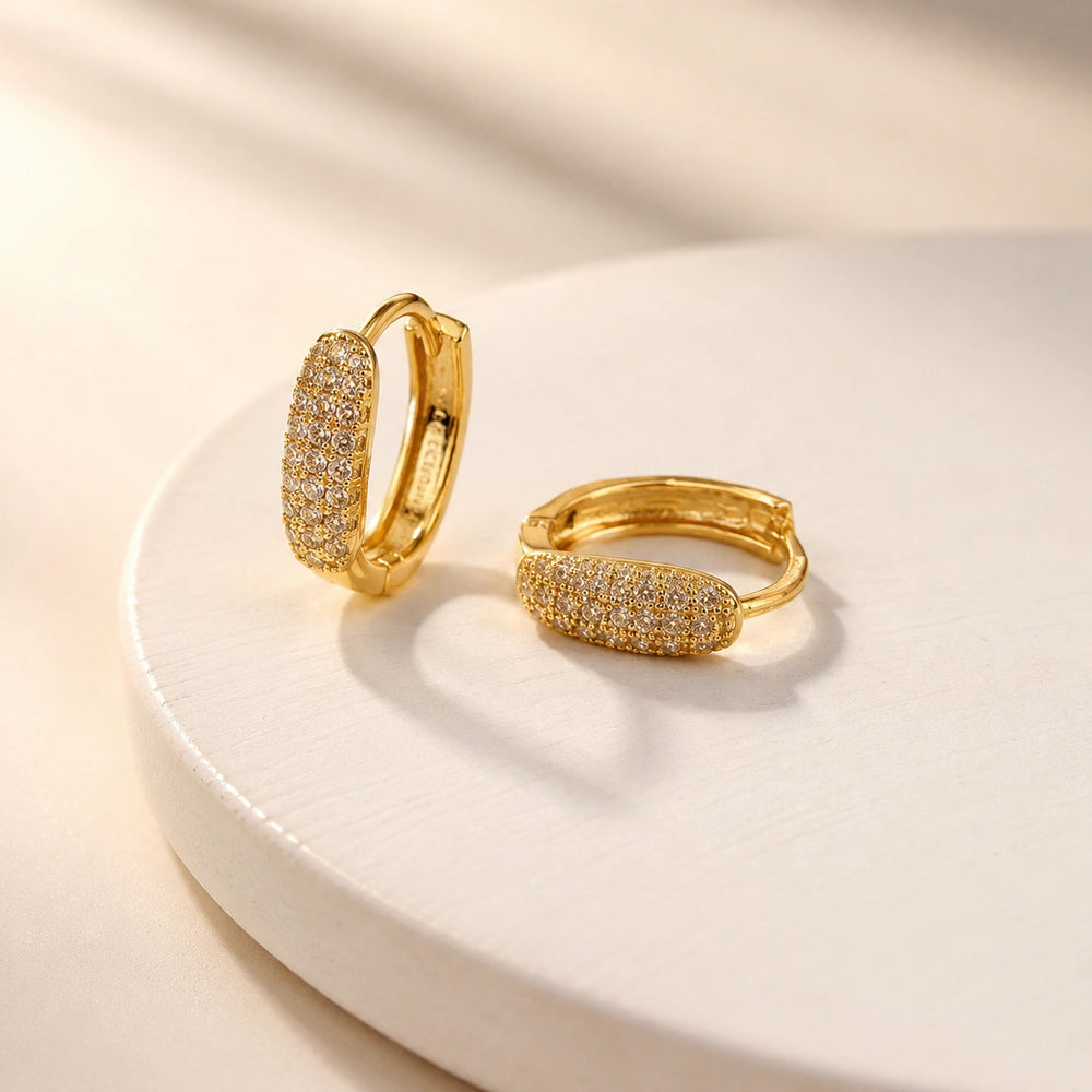 Pave Zirconia Anti Tarnish Gold Plated Earrings | Korean Style Mini Hoops