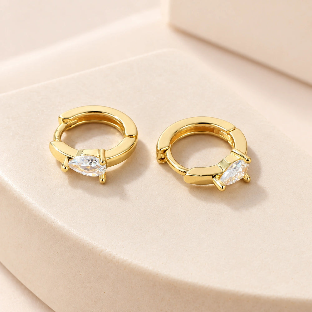Pear Crystal Hoop Earrings - Anti-Tarnish Gold Plated