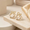 Pearl Bow Wreath Crystal Stud Earrings - Dainty Coquette Fashion Jewelry