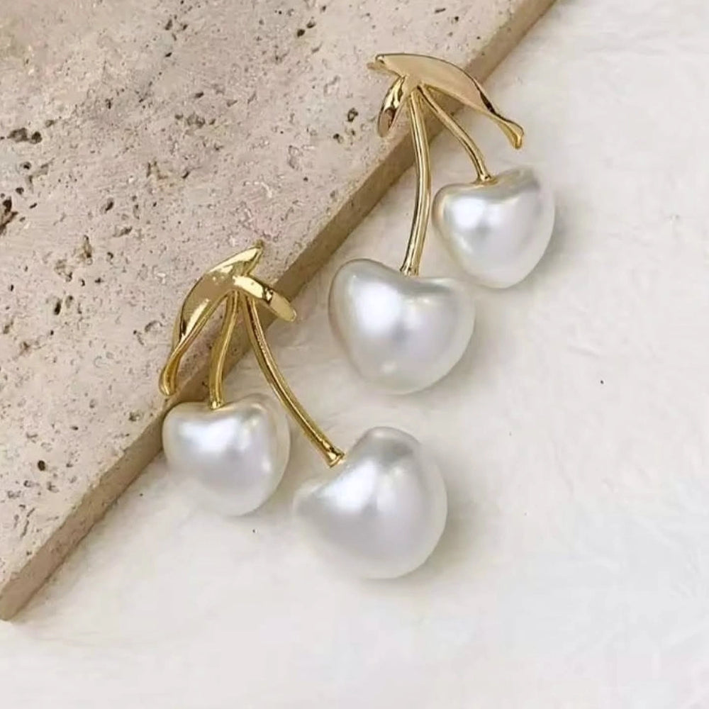 Pearl Cherry Drop Earrings - High Quality Korean Fashion Jewelry