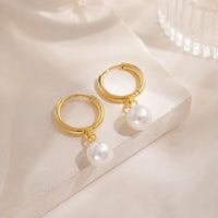 Pearl Drop Hoop Earrings - Anti-Tarnish Gold-Plated