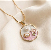 Floral Pearl Enamel Pendant Necklace - Anti Tarnish Fashion Jewelry