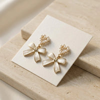 Pearl Heart Bow Drop Earrings | Coquette Korean Fashion Jewelry