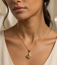 Pearl Heart Pendant Gold Plated Necklace - Anti Tarnish