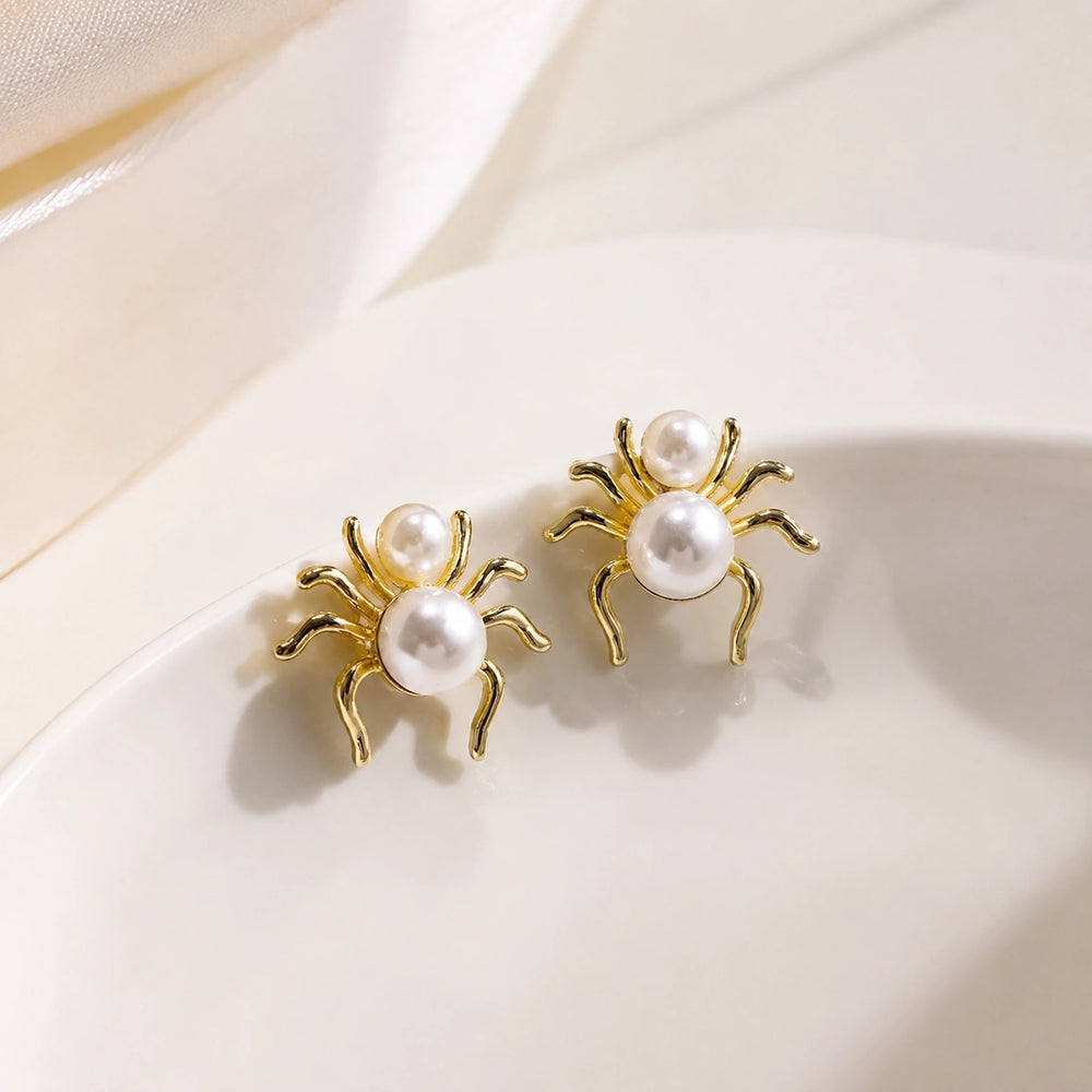 Pearl Spider Stud Earrings -  Quirky Jewelry