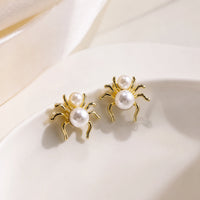 Pearl Spider Stud Earrings -  Quirky Jewelry