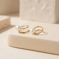 Pearl Spiral Double Hoop Earrings | Anti-Tarnish Gold Plated Korean Style
