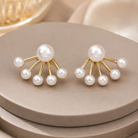 Pearl Sunburst Ear Jacket | Gold Plated Fan Stud Earrings