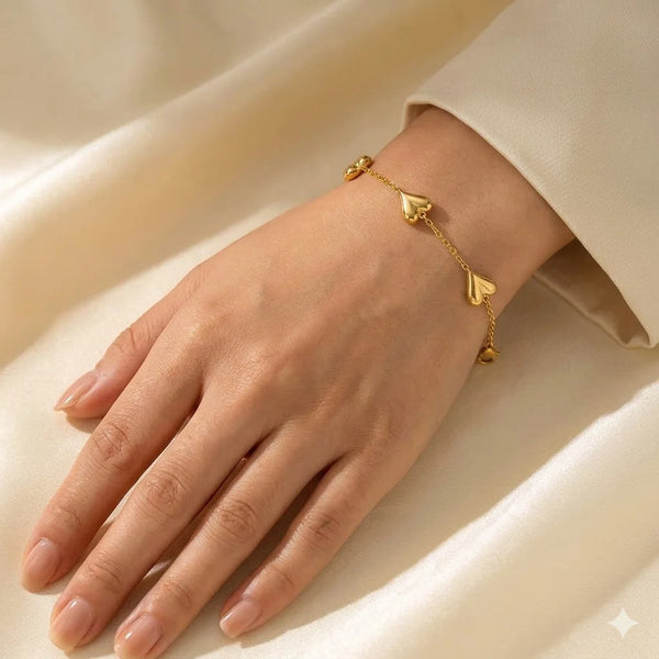 Triple Heart Charm Anti-Tarnish Gold Plated Bracelet for Women