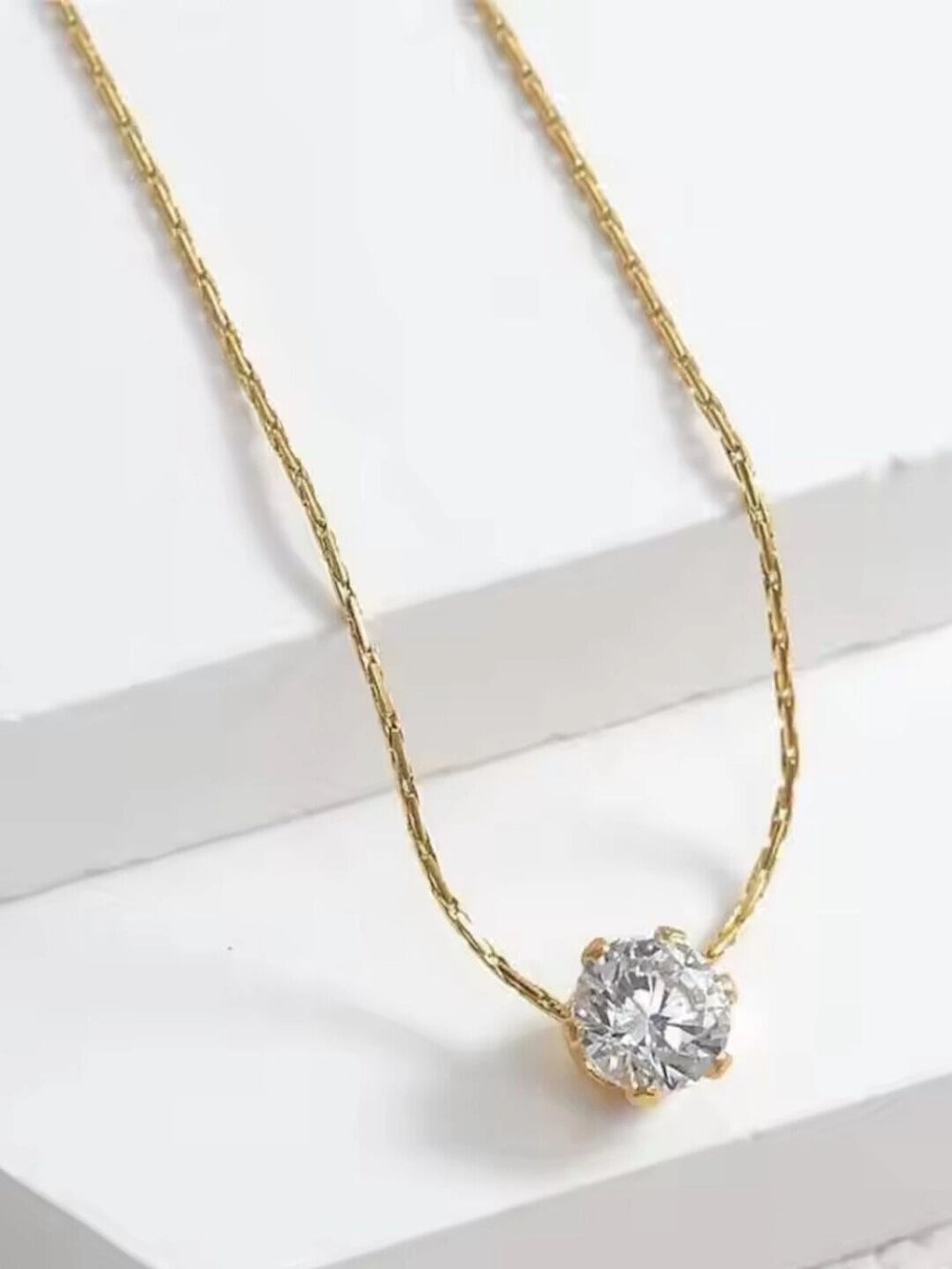 Solitaire Pendant Necklace | Anti-Tarnish Gold Plated Minimalist Chain