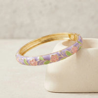 Floral Enamel Gold Plated Bangle - Purple Blossom