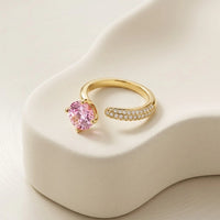 Pink Crystal Adjustable Ring | Anti Tarnish Gold Plated Korean Minimalist
