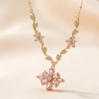 Pink Floral Vine Necklace | Anti-Tarnish Gold Plated Dainty Jewelry