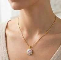 Pink Halo Pendant Necklace - Anti-Tarnish Gold Plated