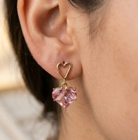 Pink Crystal Heart Drop Earrings