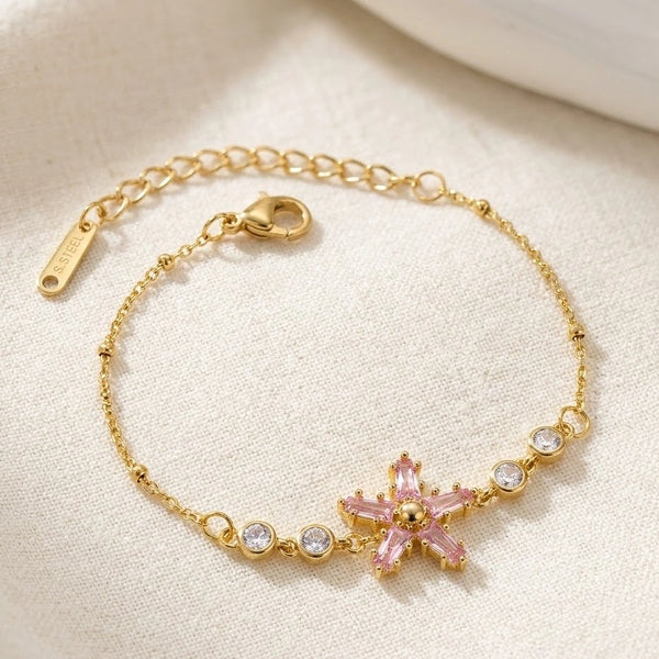 Pink Crystal Star Anti-Tarnish Bracelet | Dainty Daily Wear Jewelry