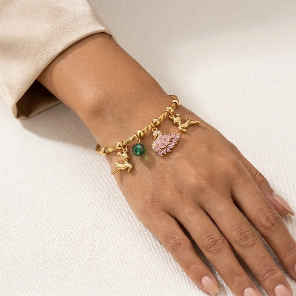 Swan & Reindeer Charm Anti-Tarnish Gold Plated Bracelet