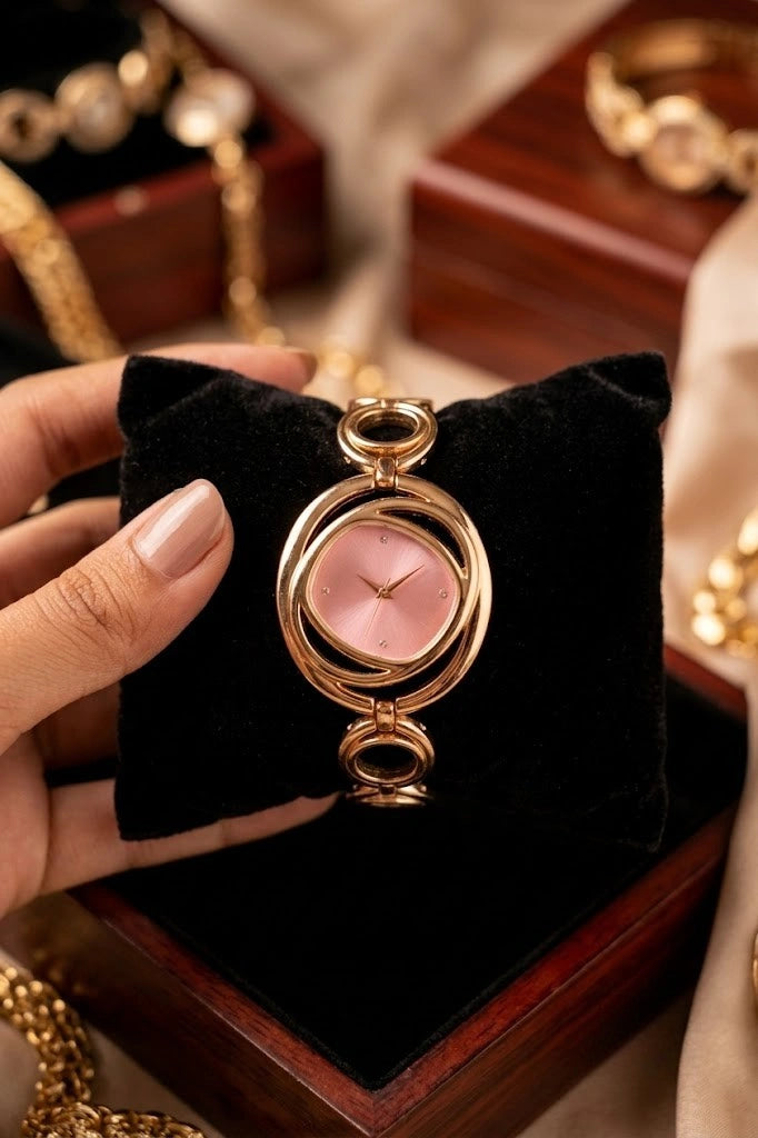 Aura Pink Dial Gold-Plated Watch | Anti-Tarnish