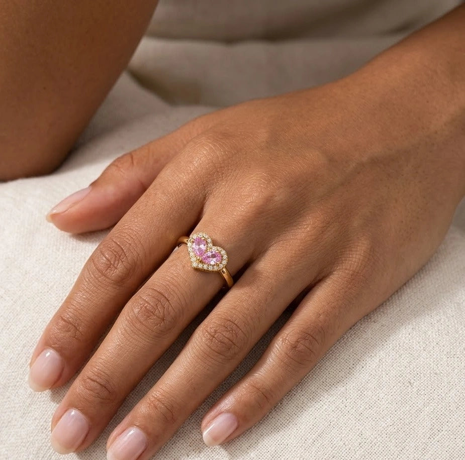 Pink Double Heart Halo Ring - High Quality Fashion Jewelry